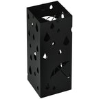 Steel Umbrella Stand, Square Umbrella Holder with 4 Hooks and Removable Drip Tray, Hollowed Umbrella Basket for Hallway, Black