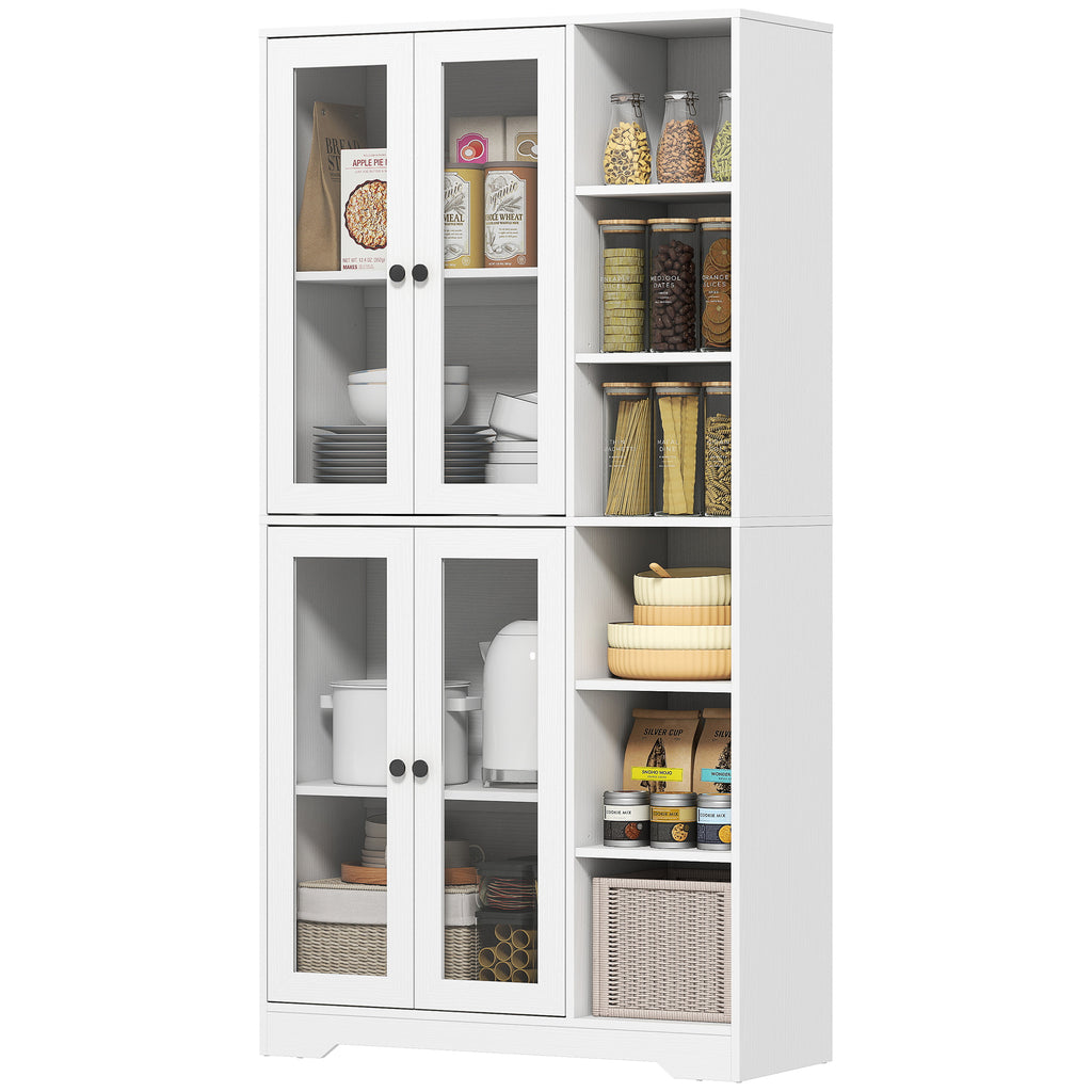 K¨¹chenschrank mit Glast¨¹ren, Regale, offene Ablagen, 172 cm gro?, MDF, Wei?