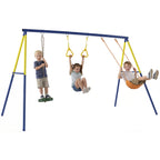 Schaukelgestell bis 150 kg 3-in-1 Kinderschaukel mit klassischer Schaukel, Turnringe, Stehschaukel, 285x160x181 cm
