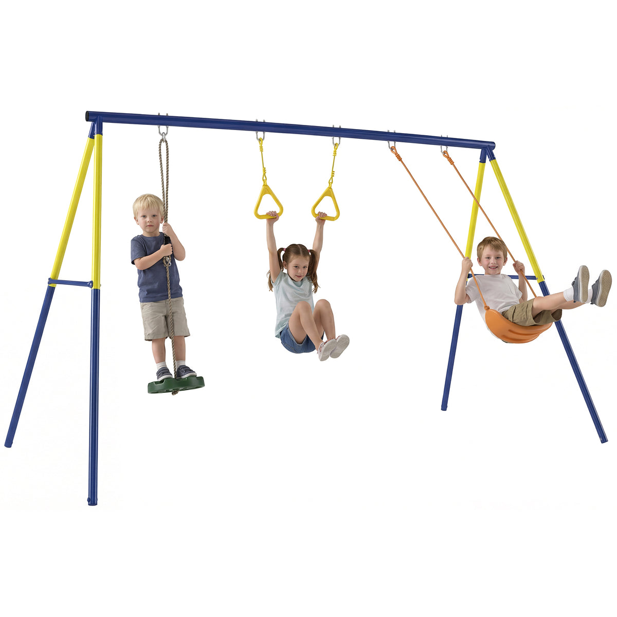 Schaukelgestell bis 150 kg 3-in-1 Kinderschaukel mit klassischer Schaukel, Turnringe, Stehschaukel, 285x160x181 cm