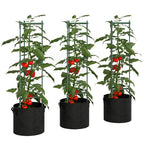 3 Packs Tomato Cages with 83.7L Grow Bags, 120cm Adjutstable Triangle Plant Stakes Support Trellis with Planter Bags