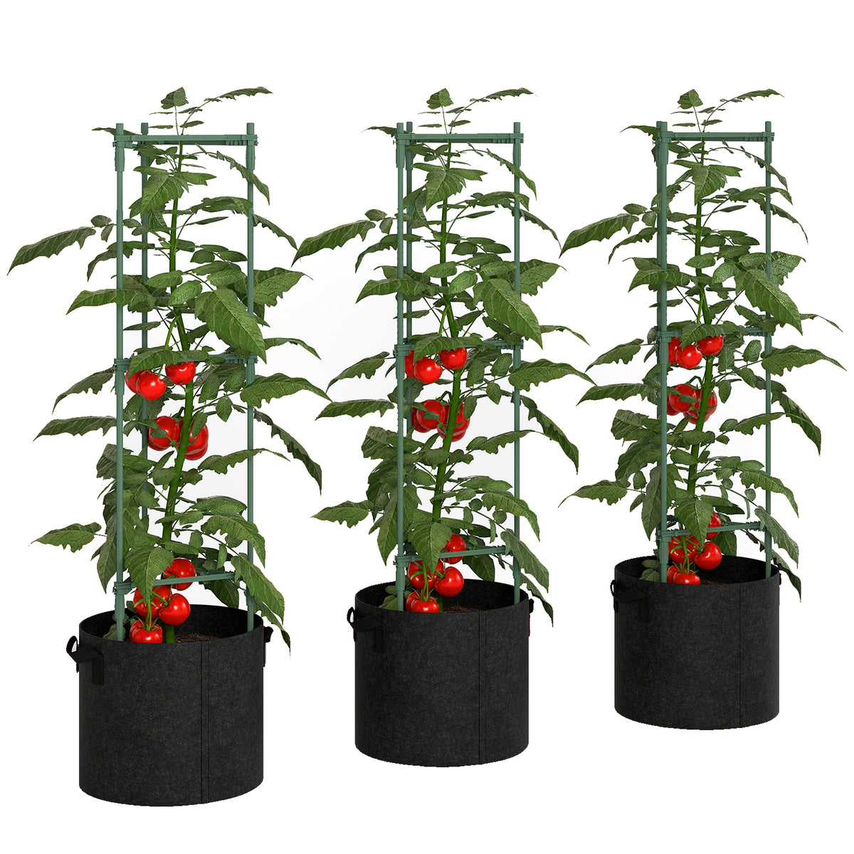 3 Packs Tomato Cages with 83.7L Grow Bags, 120cm Adjutstable Triangle Plant Stakes Support Trellis with Planter Bags