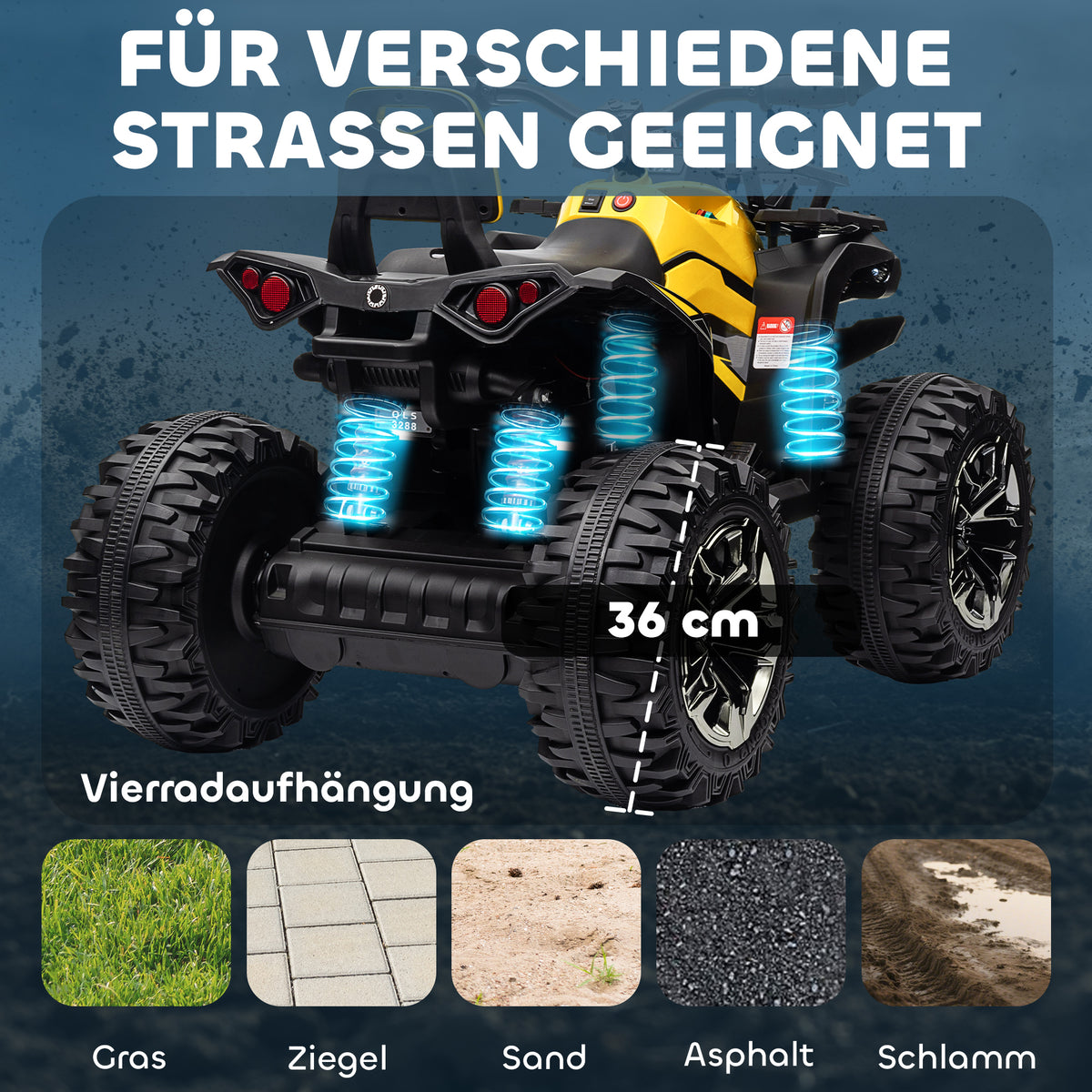 Elektro-Kinderquad, 3-8 km/h, 45 Min. Betriebszeit, LED-Scheinwerfer, Musikplayer mit USB, für Kinder 3 bis 5 Jahre