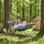 Double Hammock 2 Person Swing Bed with Spreader Bars, Pillows, Pad, 200 x 140cm, Grey