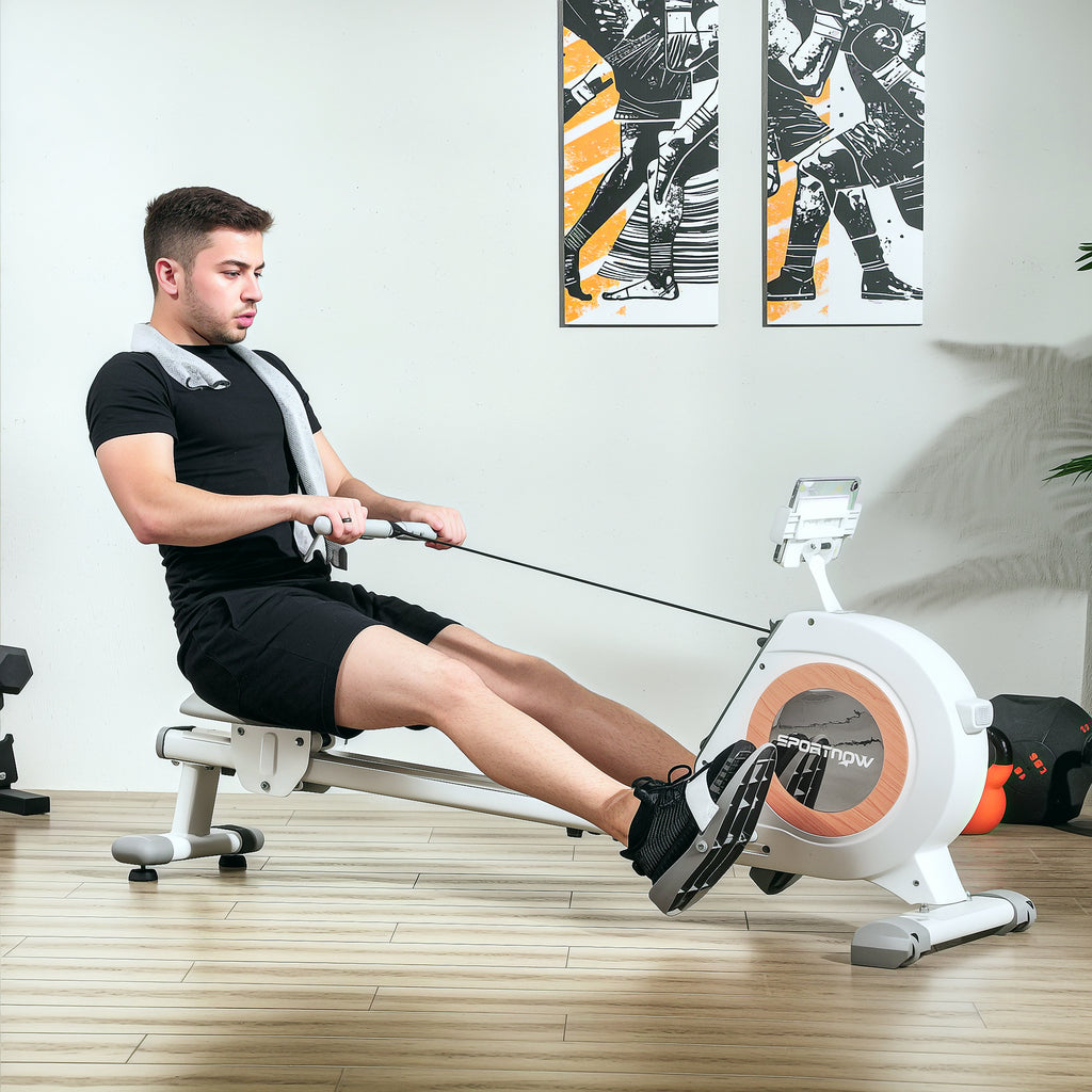 Rowing Machine, 16-Level Magnetic Rower Machine with LCD Monitor and Phone Holder, White