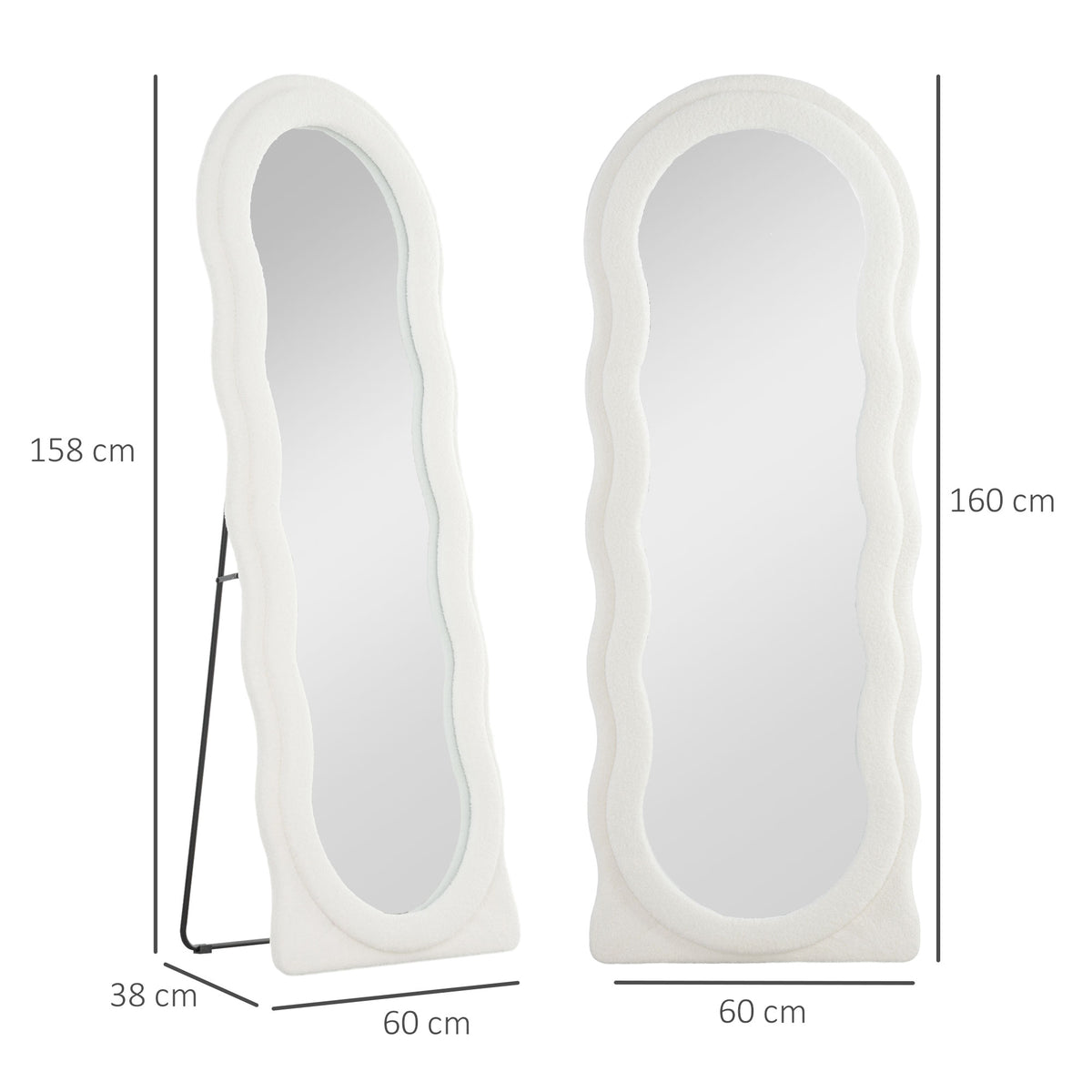 Ganzk?rperspiegel 160 x 60 cm Gew?lbter Standspiegel mit Wellendesign Bruchsichere Glas Wei?