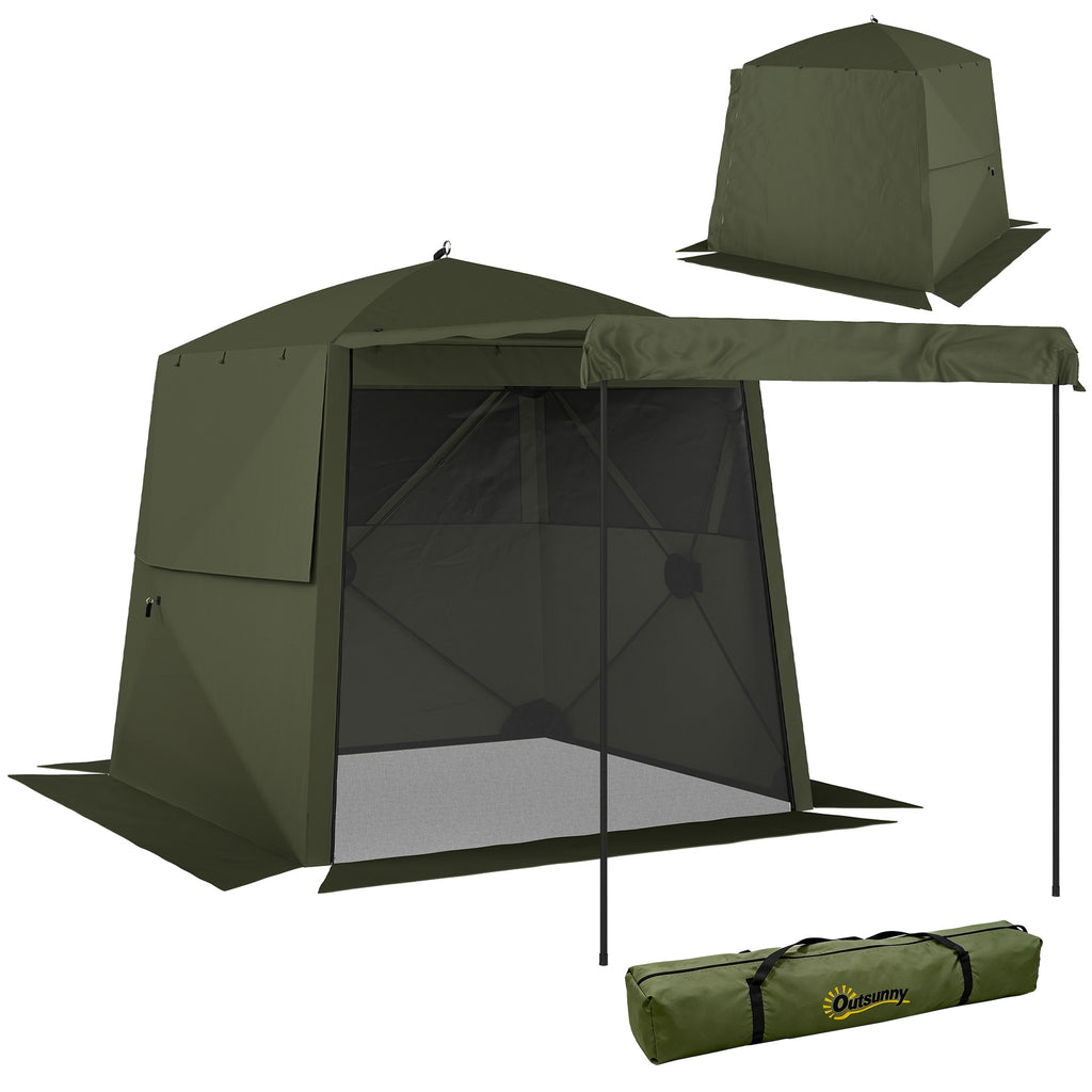 Pop Up Gazebo Waterproof Instant Shelter with Awning Mesh Windows for Camping Patio 2 x 2 m, Army Green