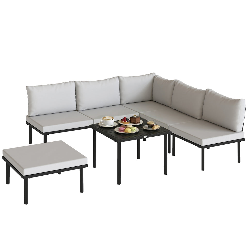 Lounge Gartenmöbel Set 5-6 Personen Gartenlounge Set mit 2 Sitzer Gartensofa 2 Stühle Eckstuhl Lamell-Tisch Fußhocker