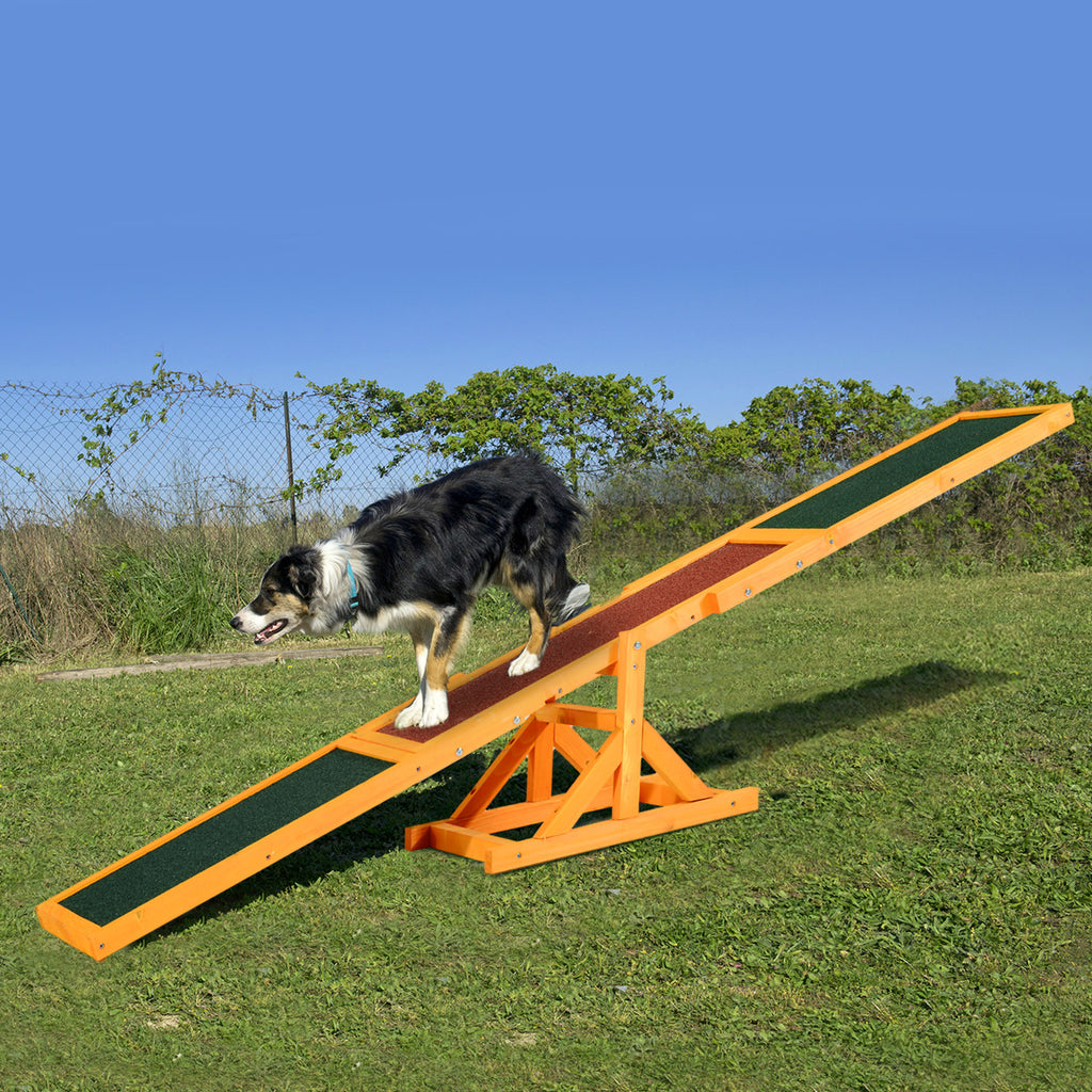 Wooden Pet Seesaw for Big Dogs, Dog Agility Equipment with Anti-Slip Surface - Natural