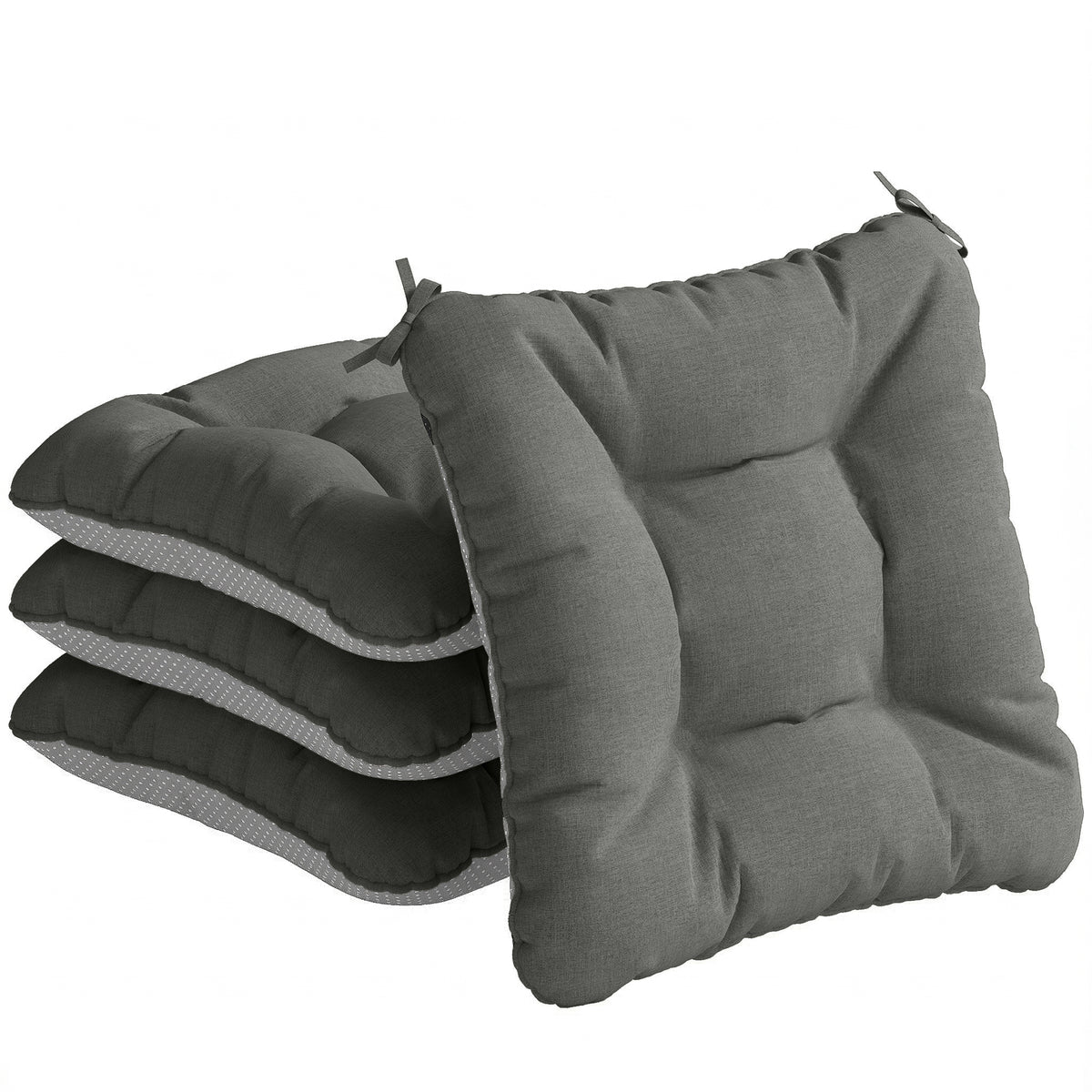 4er Set Sitzkissen 39,5 x 39,5 x 10 cm Stuhlkissen mit Bändern, rutschfeste Outdoor Indoor Sitzauflage