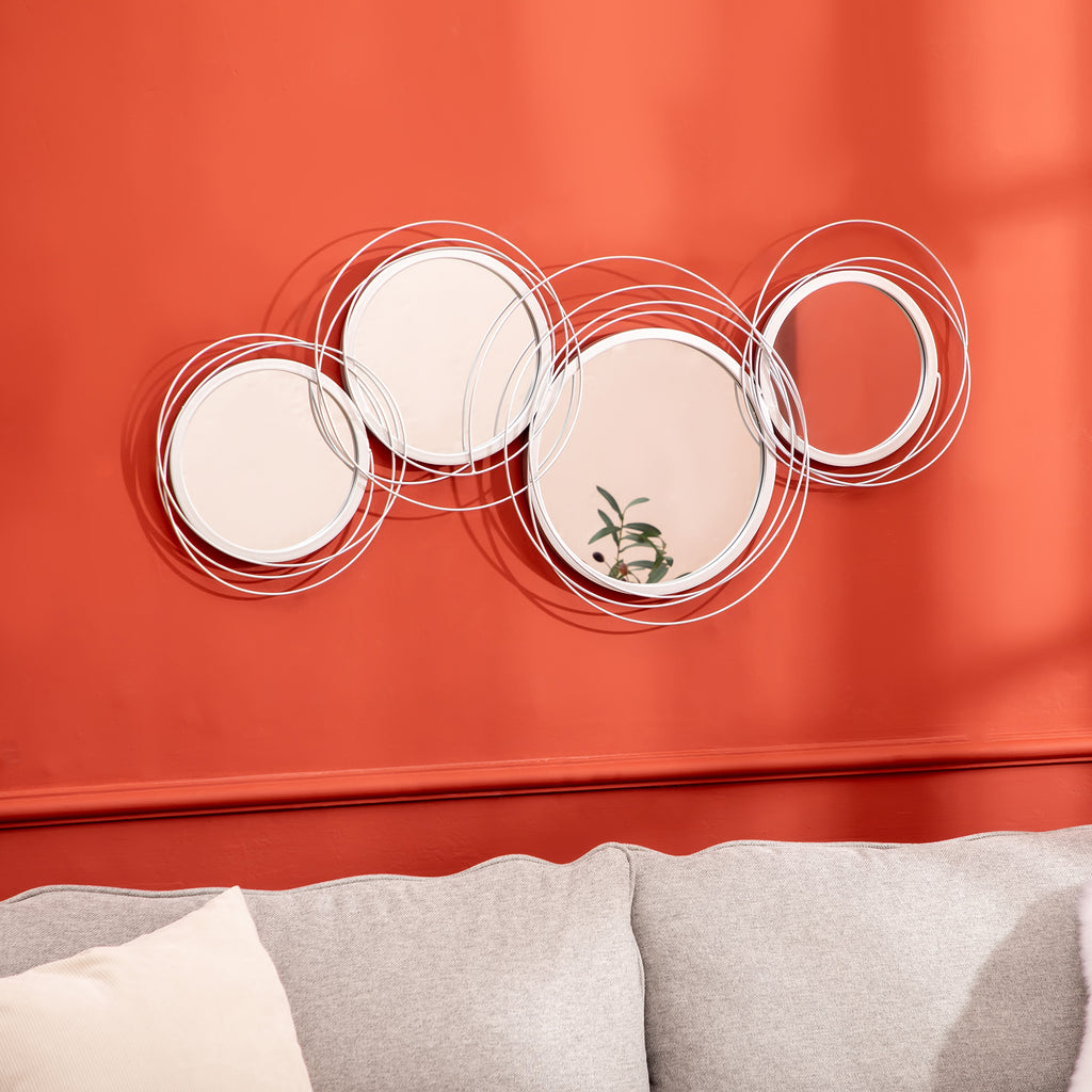Metal Wall Art 107cm Modern Decorative Mirror Decor for Living Room Bedroom Dining Room, Silver