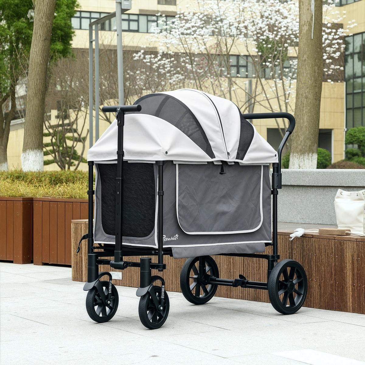 Hundewagen Hundebuggy klappbar für Hunde & Katzen bis 30 kg 110 x 65 x 102 cm Dunkelgrau