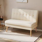2-Sitzer-Sofa, getuftete Rückenlehne, Holzbeine, dicke Polsterung, Leinenoptik, für kleine Räume, Beige