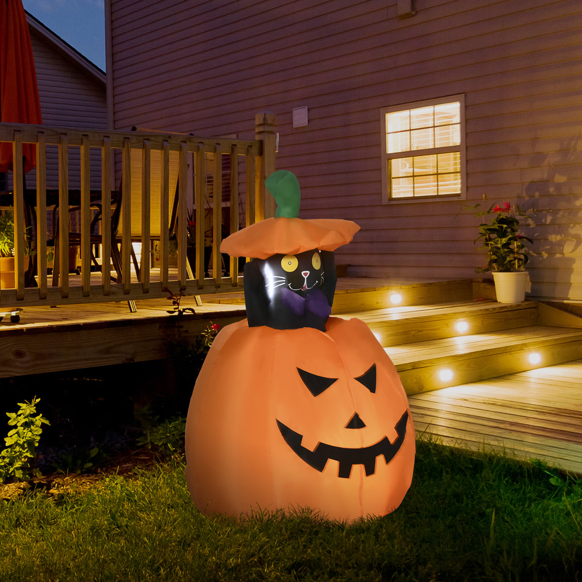 Selbstaufblasende Halloweendekoration Halloweenkürbis, inkl LED´s Outdoor Wettebeständig, 76 x 64 x 115cm, Orange