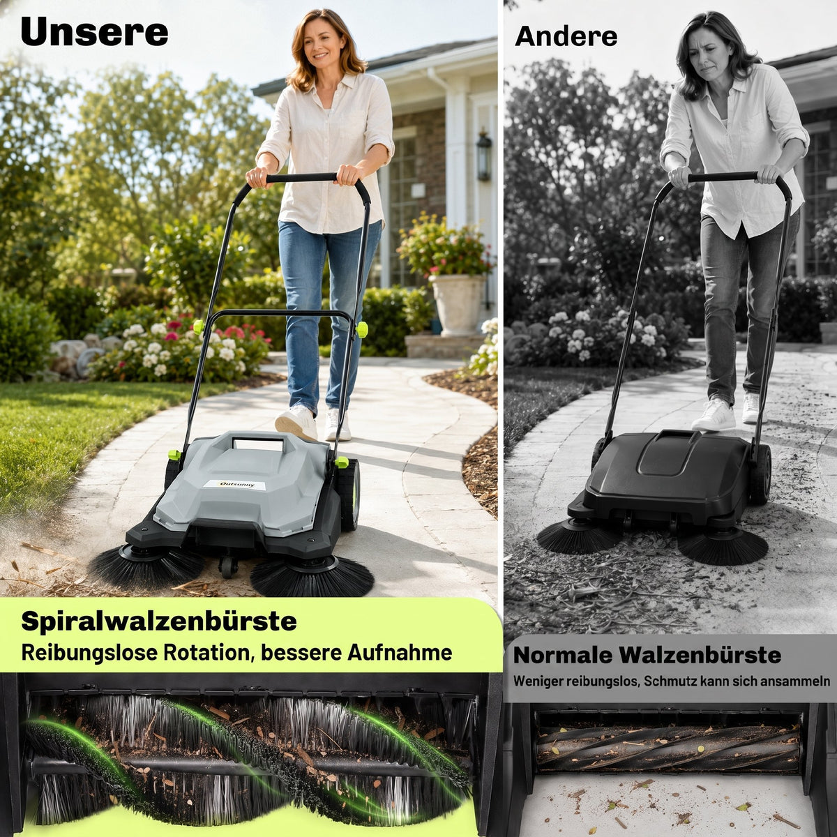 Kehrmaschine manuell 68 cm Kehrbreite 24 L Schmutzbehälter