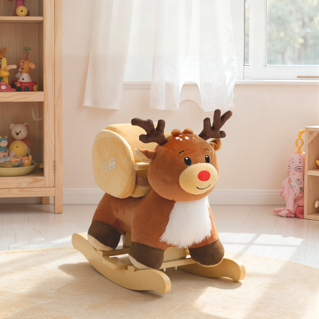 Kinder Schaukelpferd Baby Schaukeltier Rentier mit Schlaflieder, f¨¹r 18-36 Monate Pl¨¹sch 65 x 32 x 55 cm Braun