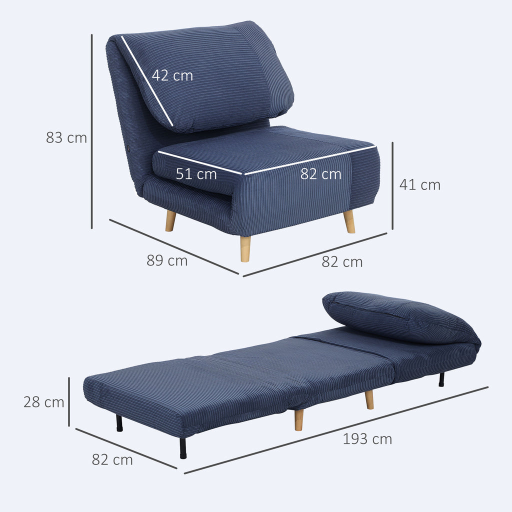 2-in-1 Schlafsessel G?stebett, verstellbare  Kopfst¨¹tze Cord-Optik 82 cm x 87 cm x 89 cm Blau