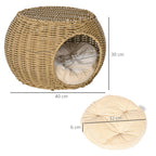 Katzenkorb Rattan zweistöckig Katzenbett Katzenkörbchen mit Kissen Vordertür für Katze unter 3,5 kg Ø40 x 30 cm