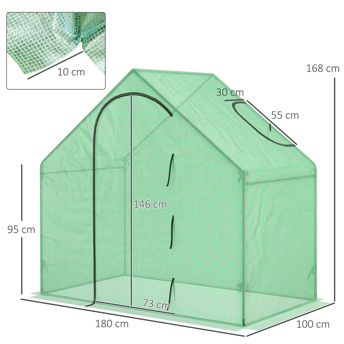 Walk In Tomato Greenhouse Garden Outdoor Mini Greenhouse Flower Planter Steel Frame with Zipped Door & Window, PE Cover, 180 x 100 x 168CM, Green