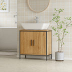 Waschbeckenunterschrank Badezimmer Unterschrank mit 2 Türen, einstellbarem Regal Badezimmerschrank mit Stahlrahmen, für Waschbecken ohne Sockel, Eiche, 60x30x60 cm