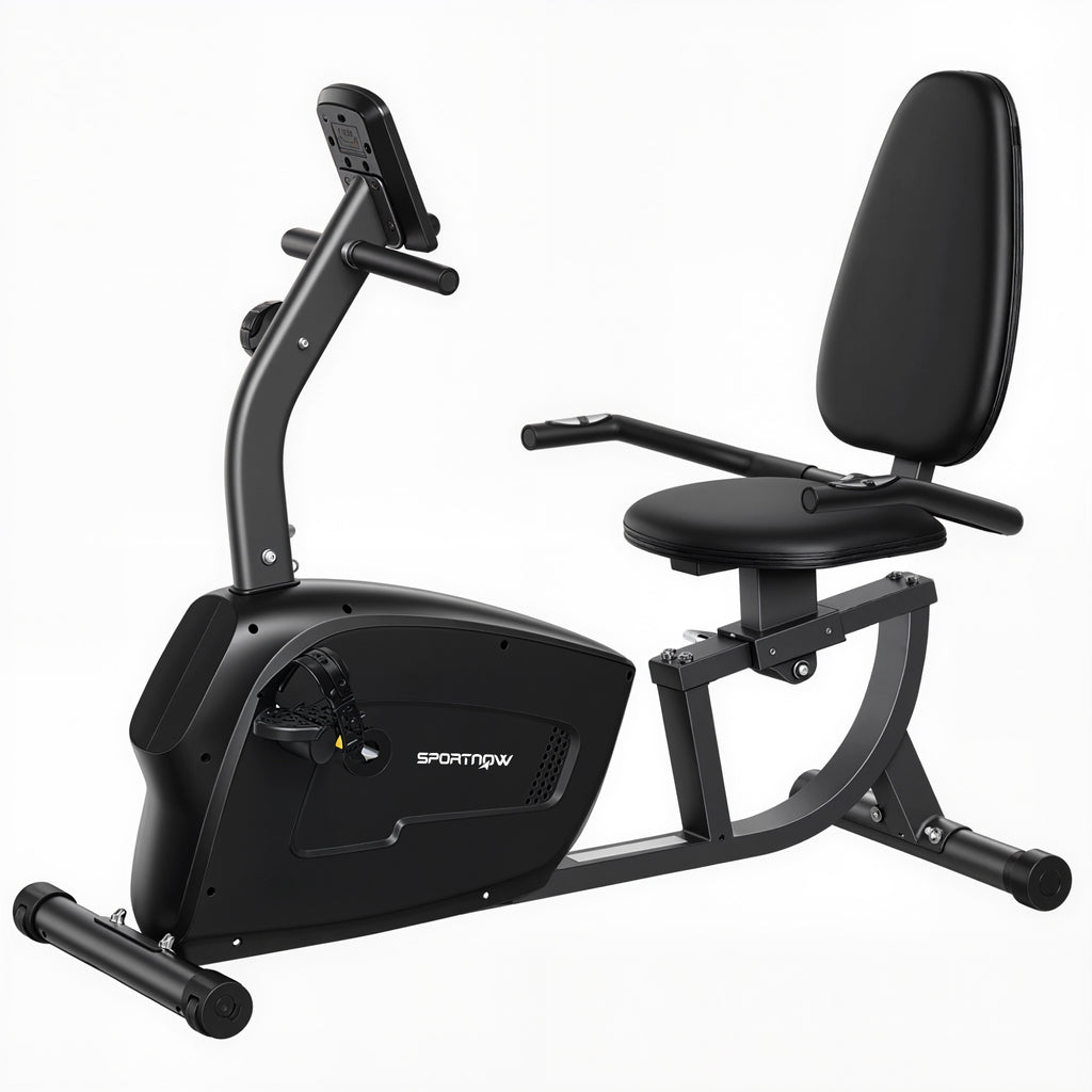 Heimtrainer, Magnet-Liegerad, 8 Widerstandsstufen, verstellbar, LCD-Monitor, Metall, Kunststoff, Schwarz