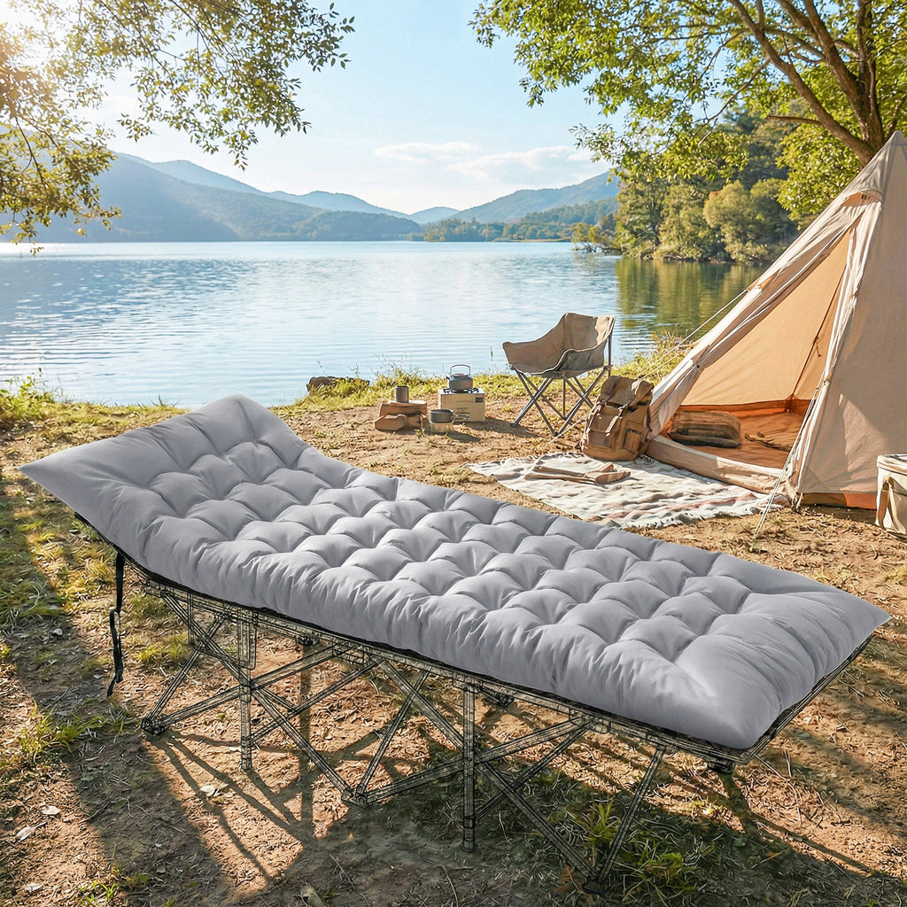 Camping Isomatte faltbare 8cm Dick Campingmatratze mit rutschfester Hülle Gurten für Camping 200 x 80 cm Hellgrau