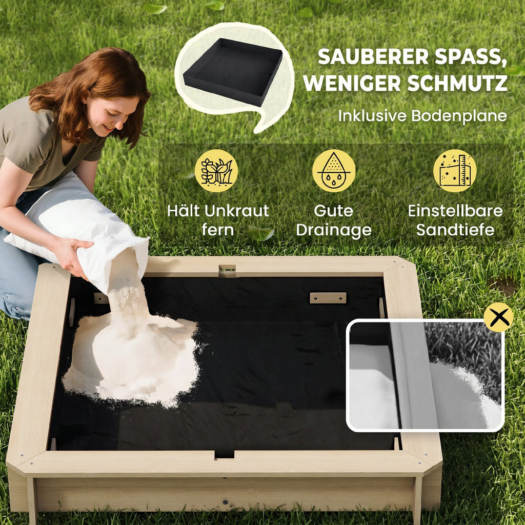 Sandkasten Kinder 106x106 cm Höhenverstellbar Abdeckung Blau