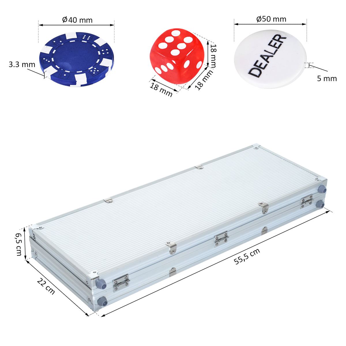 500PCs Poker Chip Set Casino Games 2 Card Decks, Dealer Button, Dice w/Lockable Aluminum Case