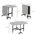 Mobile Drop Leaf Table, Folding Dining Table with 6 Wheels & Brakes, Kitchen Table for Small Spaces, Grey Marble Effect