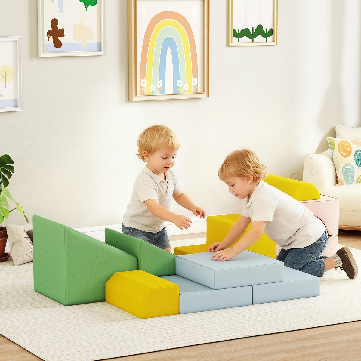 Softbaustein-Set f¨¹r Kinder, 12-teiliges Stoffblock-Set, Schaumstoff, Cordbezug, waschbar, Pastellbunt