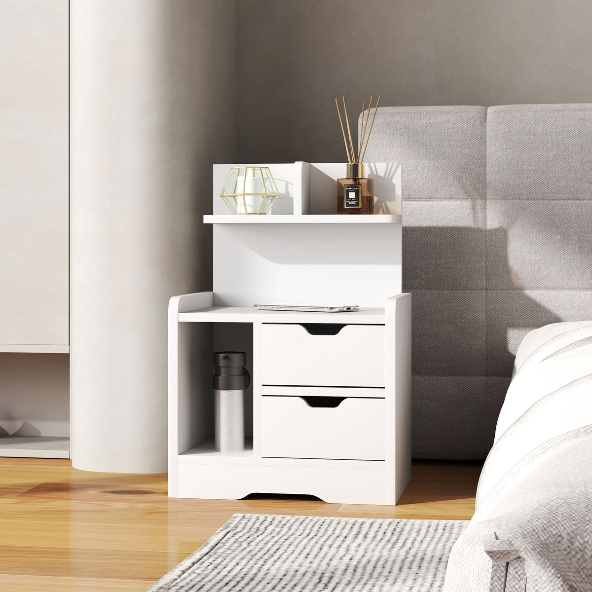 Nachttisch mit 2 Schubladen, offener Ablage, 40x30x60 cm, Wei?
