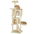 160cm Large Cat Tree Tower with Sisal Scratching Posts, Condos, Plush Perches, Hammock, Ladder, Beige