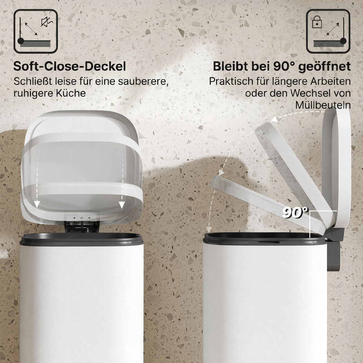 30L Kitchen Bin, Compact Pedal Bin with Soft-Close and Stay-Open Lid, Removable Bucket for Kitchen, Home, Office, Cream