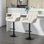 Barhocker 2er-Set Retro-Design höhenverstellbar Kunstleder Leinenoptik Creme + Schwarz