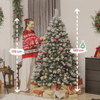 Künstlicher Weihnachtsbaum 180 cm künstlich Tannenbaum mit Schnee, 1000 Spitzen 34 Tannenzapfen Breite Basis