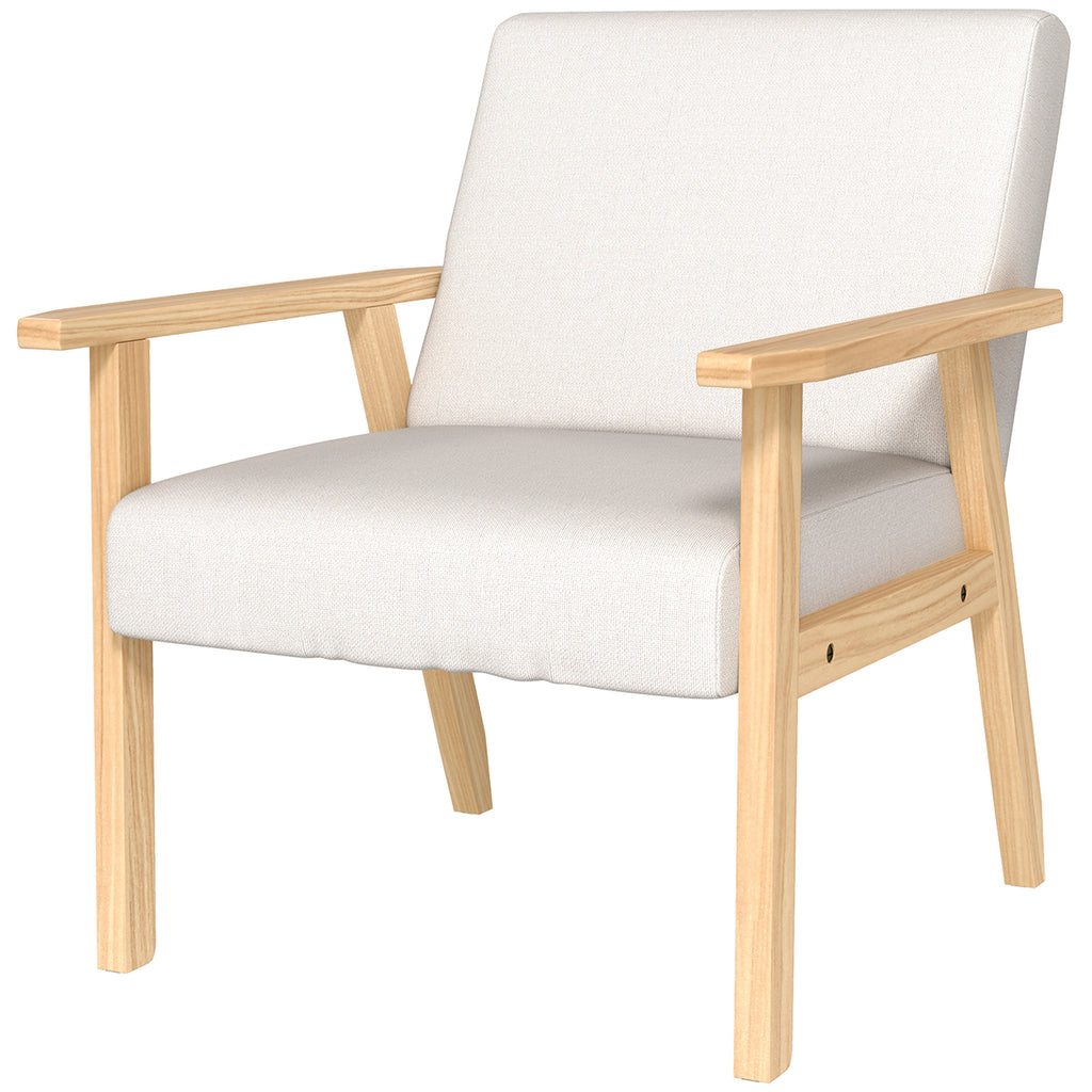 Polstersessel mit Armlehnen, Esszimmerstuhl in Leinenoptik, Massivholzrahmen, 64 x 70 x 72 cm, Creme