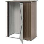 Gerätehaus 1,07 m² mit Schrägdach, 142 x 86 x 189 cm Geräteschuppen mit abschließbar Tür, Gartenhaus, Stahl, Braun
