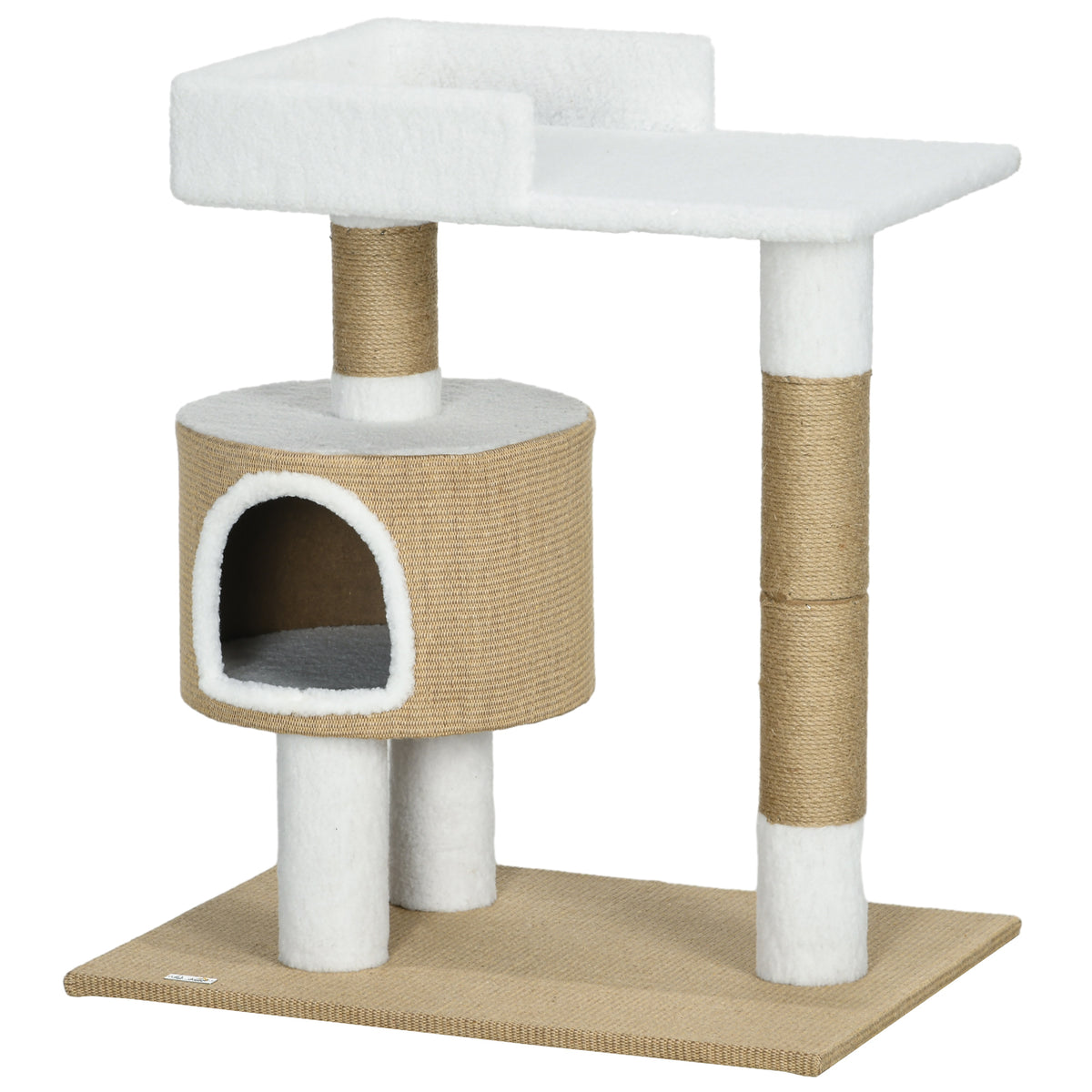 Kratzbaum Katzenbaum Katzenhöhle, 1 Katzenhöhle, 1 Liegefläche, 70 cm x 49 cm x 79 cm, Natur + Weiß