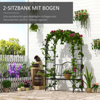  Rosenbogen aus Metall Rankhilfe für Kletterpflanzen Gartenbogen mit Bank Spitze Torbogen Rankbogen für Rosen Bögen Rankgitter Rosenhilfe für Garten 115 x 59 x 203 cm Schwarz