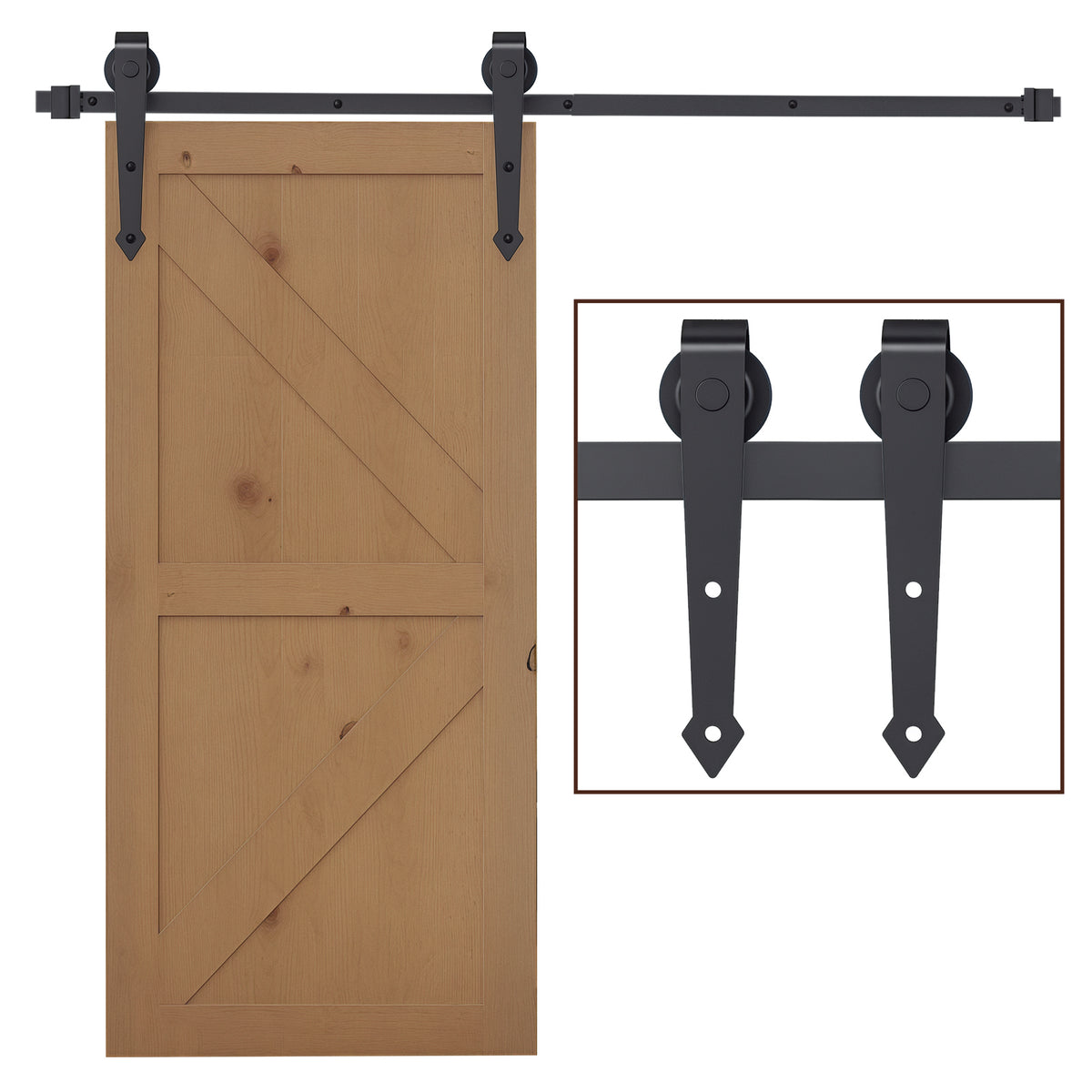 6.6FT/200cm Black Sliding Door Kit for Single Barn Door, Antique Sliding Barn Door Hardware Kit with J Shape Hanger