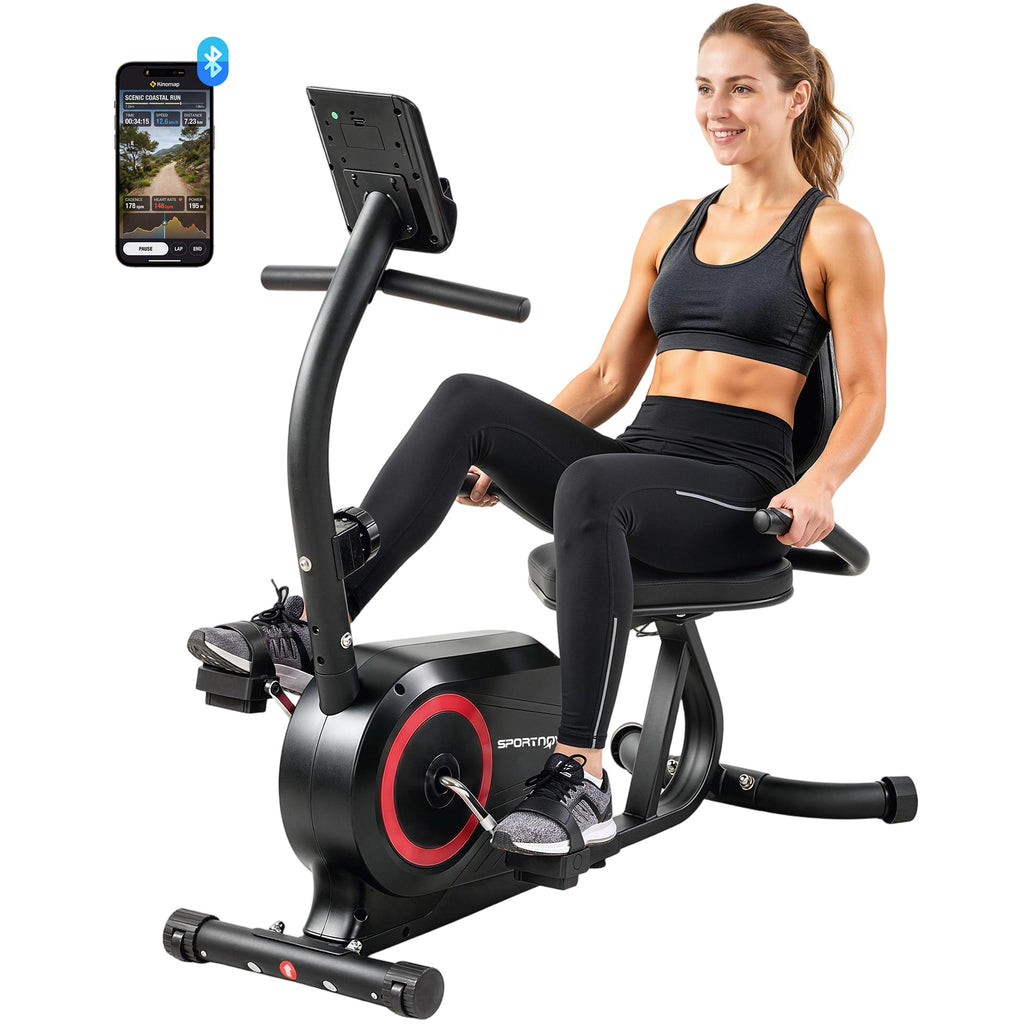 Liegeergometer für Zuhause mit 8 verstellbar Widerstandsstufe Magnetbremse APP Pulssensor LCD-Display Fußriemen