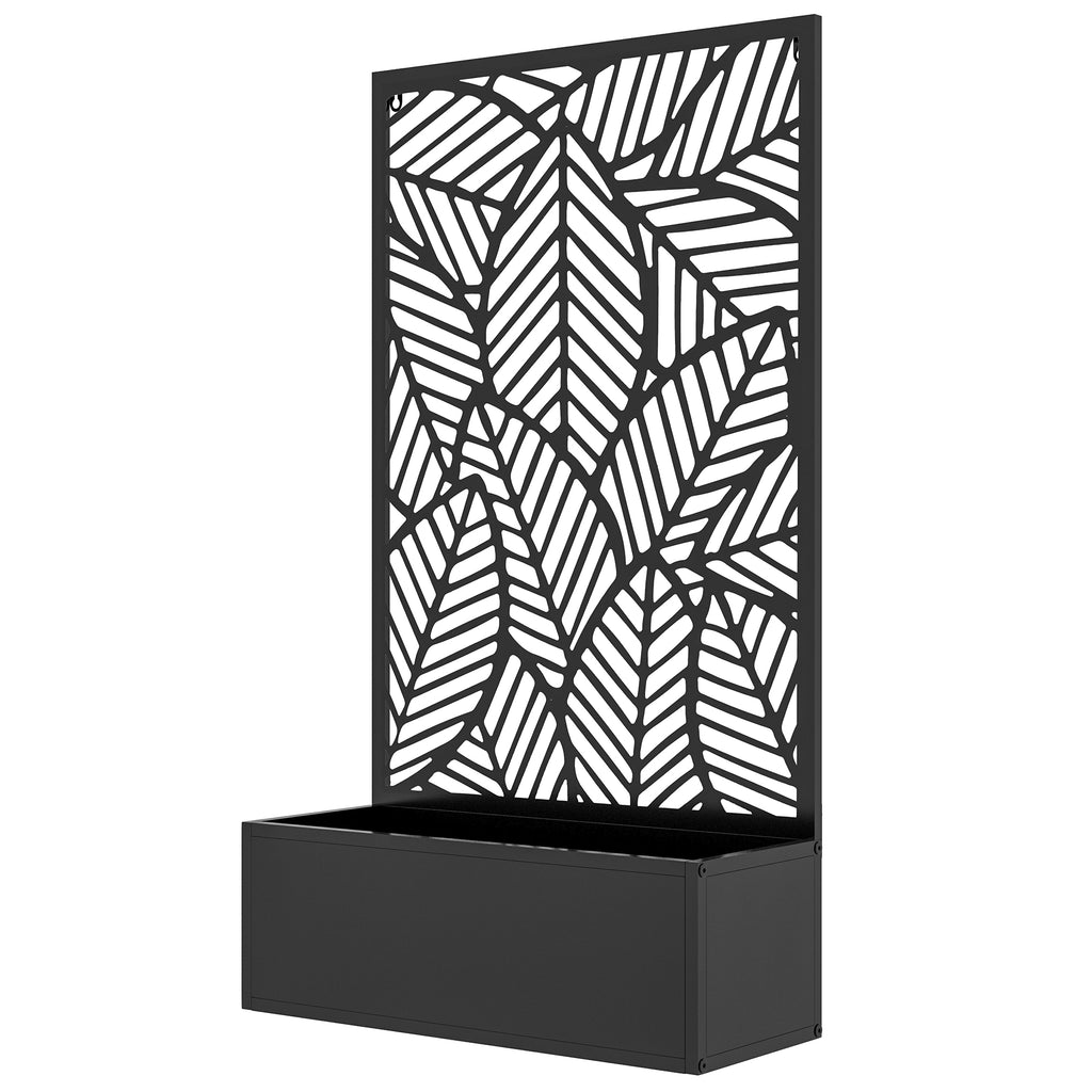 Sichtschutz mit Blumenbeet, Au?en-Paravent, Trennwand mit Blumenk¨¹bel, Metall, Schwarz