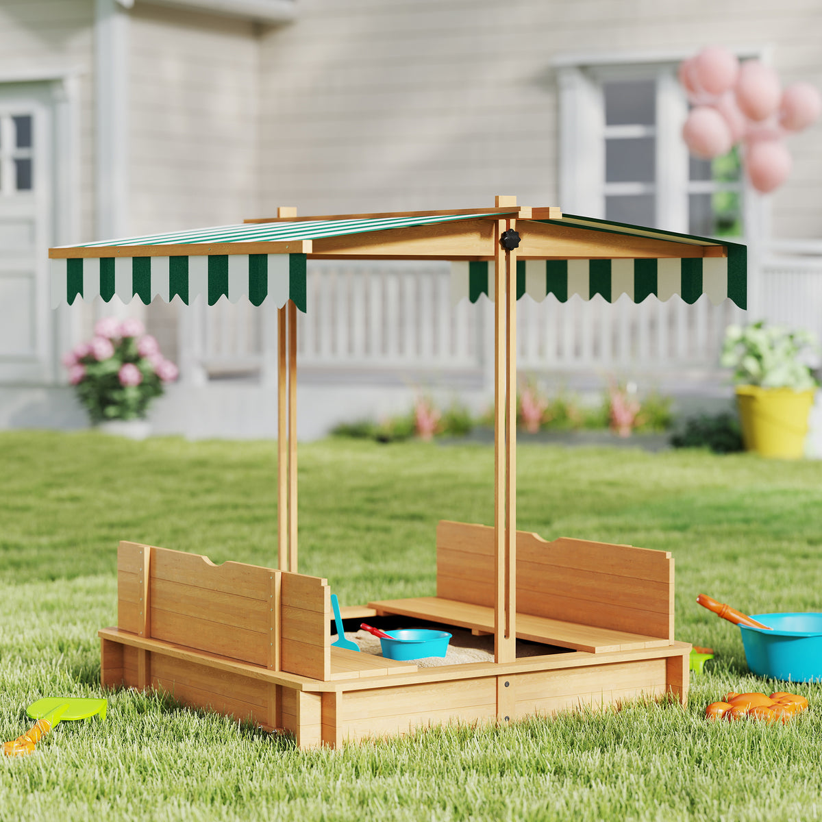 Kids Square Wooden Sandpit, Children Sandbox Outdoor Playset