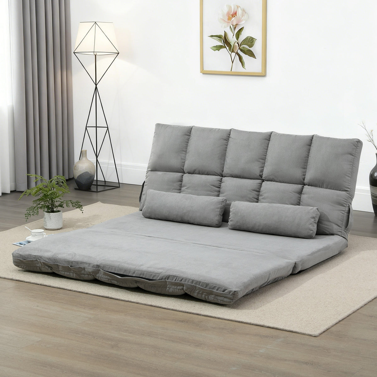 Bodensofa klappbar Schlafsofa mit 3-stuhfig verstellbar Rückenlehne Hellgrau