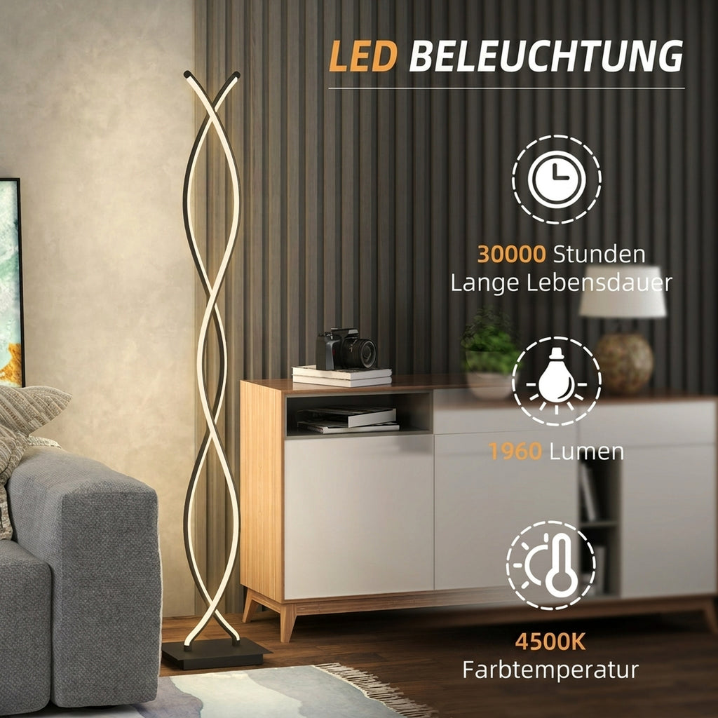 LED Stehlampe Dimmbar 144 cm Stehleuchte mit Fußschalter Schwarz