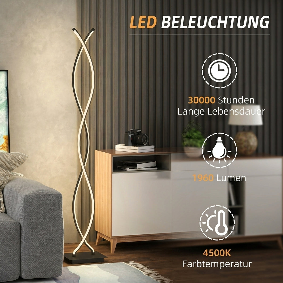 LED Stehlampe Dimmbar 144 cm Stehleuchte mit Fußschalter Schwarz