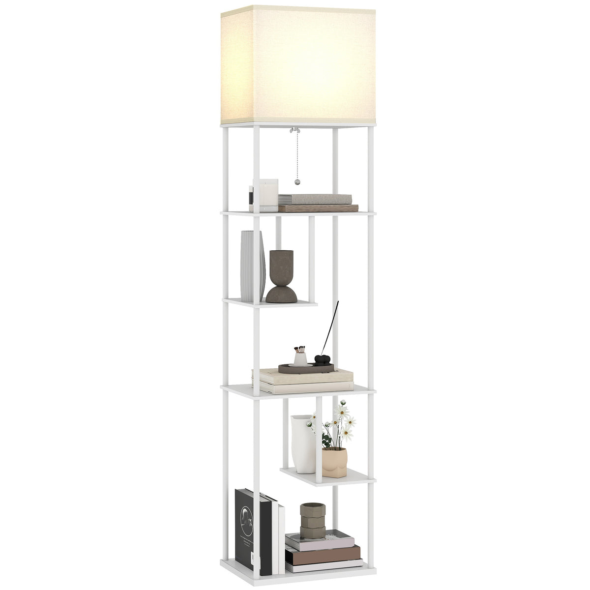 Stehlampe Stehleuchte mit Regalen, einstellbare Helligkeit & Farbtemperatur für Schlafzimmer, Büro, Wohnzimmer, Weiß