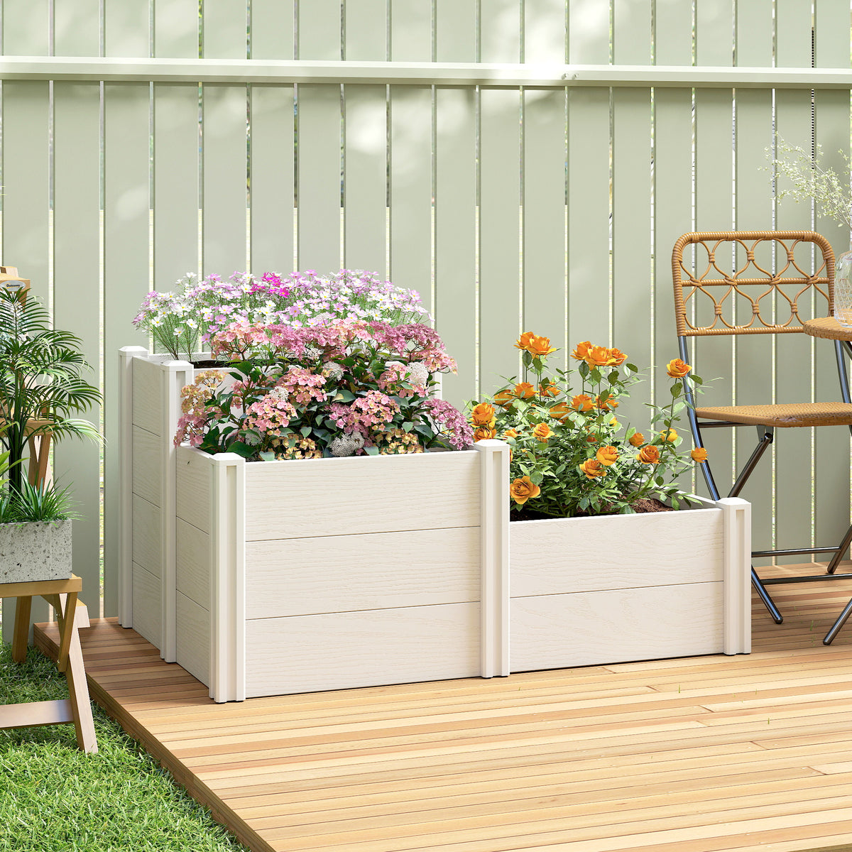 Hochbeet 3-stufig Stapelbar Gartenbeet mit Offenem Boden, modulares Kräuterbeet DIY Montage Kunststoff