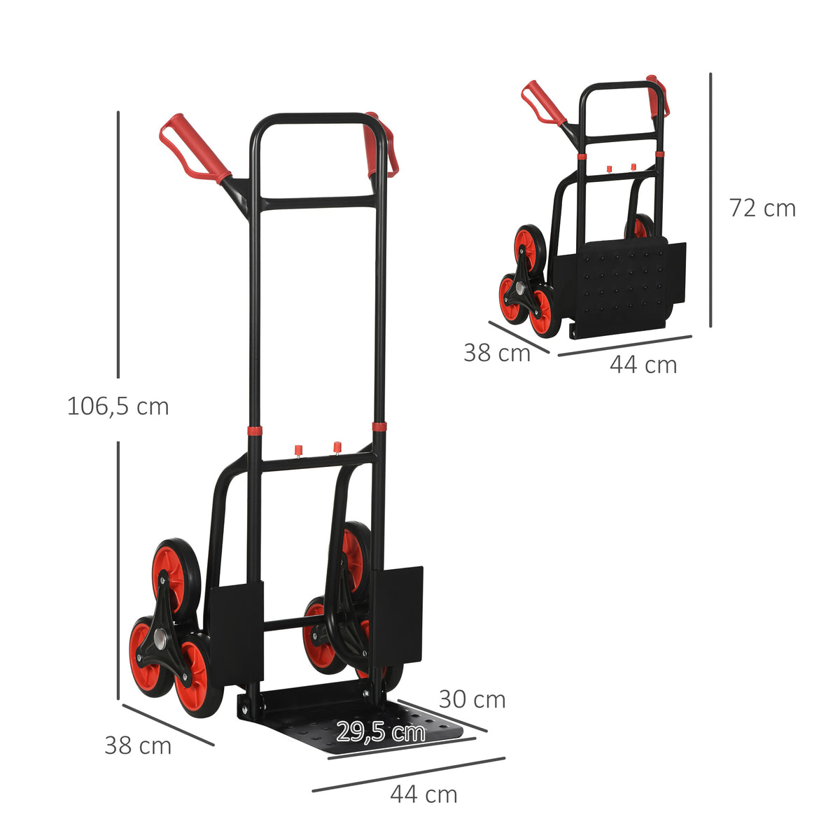 Treppensteiger 120 kg Sackkarre Transportkarre Griff höhenverstellbar Klappbar Stahl 45 x 60 x 109 cm