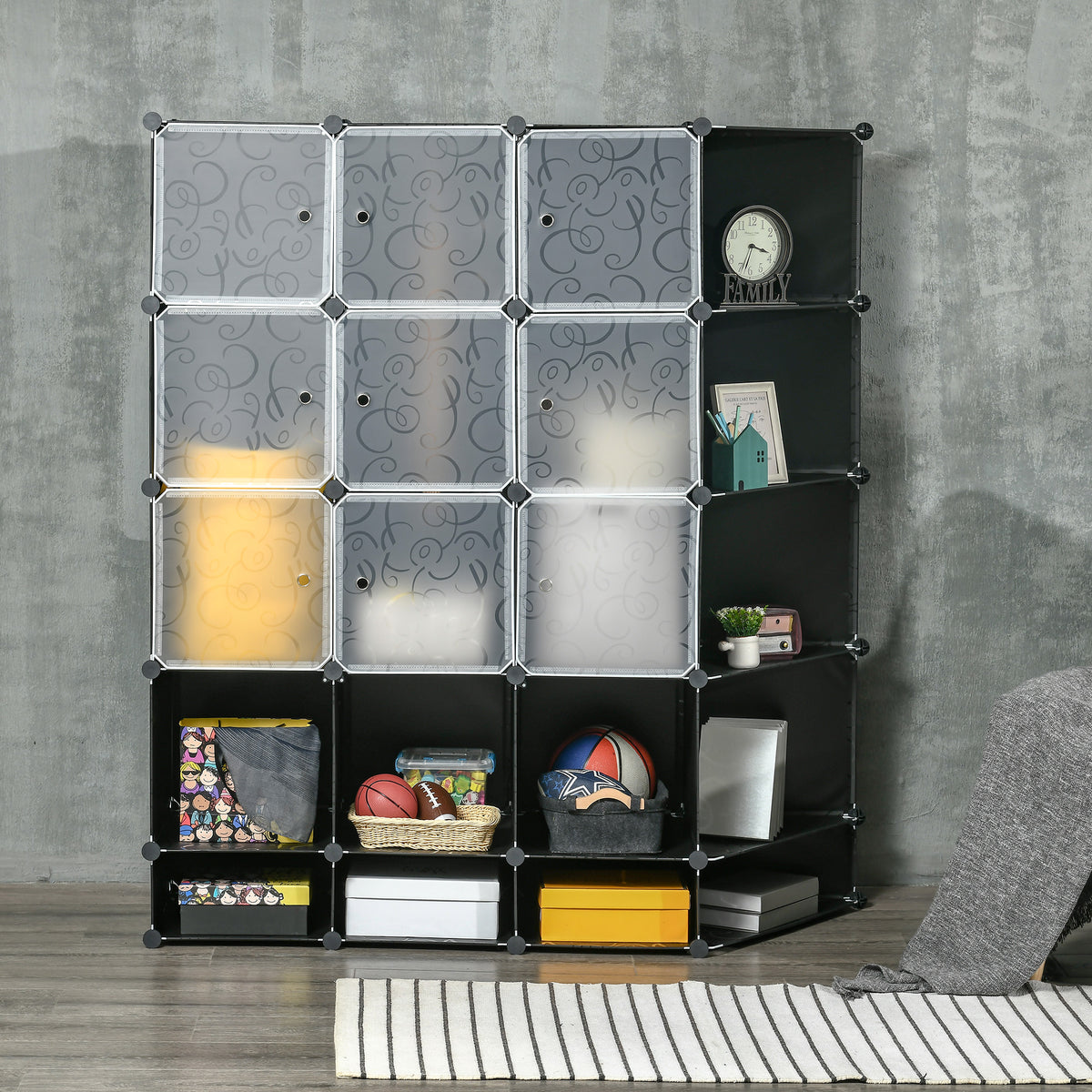 Modularer Aufbewahrungsschrank, Kleiderschrank, 16 Fächer, Kunststoff, Stahl